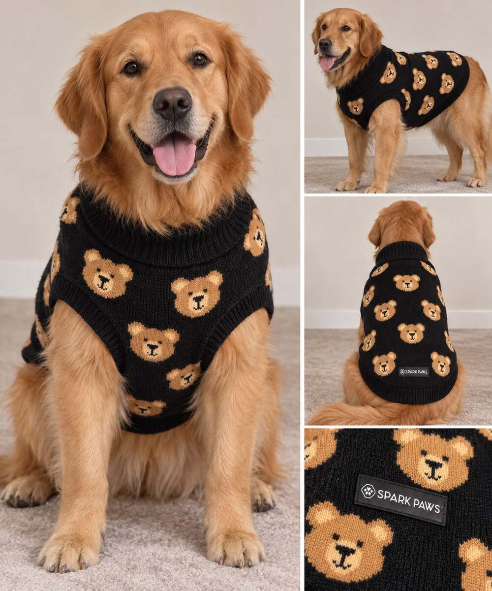 Spark Paws Broken Teddy Bear Knit Dog Sweater Size 2XL Black